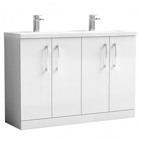 Arno 1200mm Freestanding 4 Door Vanity Unit with Double Ceramic Basin - Gloss White