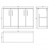 Arno 1200mm Freestanding 4 Door Vanity Unit with Worktop - Gloss White - Technical Drawing