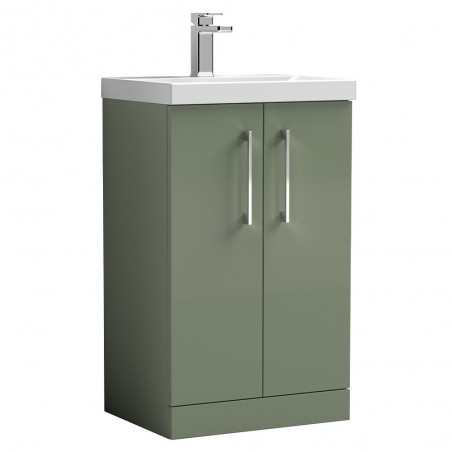 Arno Satin Green 500mm Freestanding 2 Door Vanity Unit with Mid-Edge Basin
