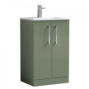 Arno Satin Green 500mm Freestanding 2 Door Vanity Unit with Minimalist Basin