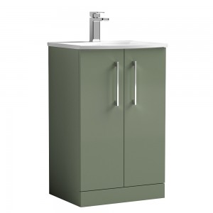 Arno Satin Green 500mm Freestanding 2 Door Vanity Unit with Curved Basin