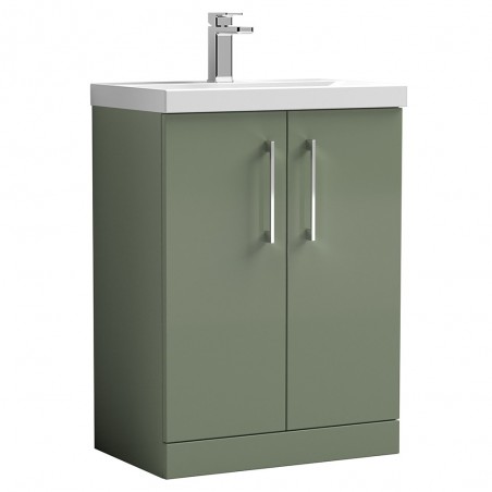 Arno Satin Green 600mm Freestanding 2 Door Vanity Unit with Thin-Edge Basin