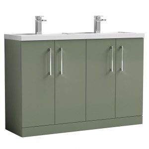 Arno 1200mm Freestanding 4 Door Vanity Unit with Double Polymarble Basin - Satin Green