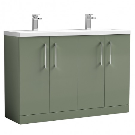 Arno 1200mm Freestanding 4 Door Vanity Unit with Double Ceramic Basin - Satin Green