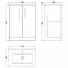 Arno Solace Oak Woodgrain 600mm Freestanding 2 Door Vanity Unit with Minimalist Basin - Technical Drawing
