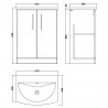 Arno Solace Oak Woodgrain 600mm Freestanding 2 Door Vanity Unit with Curved Basin - Technical Drawing