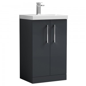 Arno 500mm Freestanding 2 Door Vanity Unit with Mid-Edge Ceramic Basin - Soft Black