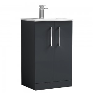 Arno 500mm Freestanding 2 Door Vanity Unit with Minimalist Ceramic Basin - Soft Black