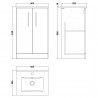 Arno 500mm Freestanding 2 Door Vanity Unit with Minimalist Ceramic Basin - Soft Black - Technical Drawing
