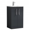 Arno 500mm Freestanding 2 Door Vanity Unit with Curved Ceramic Basin - Soft Black