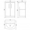 Arno 500mm Freestanding 2 Door Vanity Unit with Curved Ceramic Basin - Soft Black - Technical Drawing