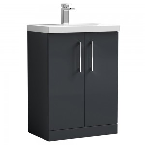 Arno 600mm Freestanding 2 Door Vanity Unit with Mid-Edge Ceramic Basin - Soft Black