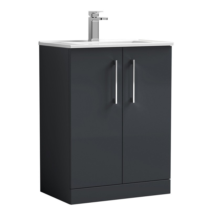 Arno 600mm Freestanding 2 Door Vanity Unit with Minimalist Ceramic Basin - Soft Black