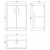 Arno 600mm Freestanding 2 Door Vanity Unit with Thin-Edge Ceramic Basin - Soft Black - Technical Drawing