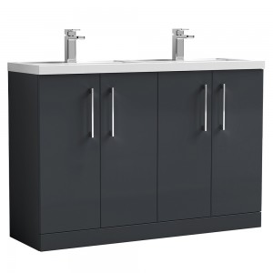Arno 1200mm Freestanding 4 Door Vanity Unit with Double Polymarble Basin - Soft Black