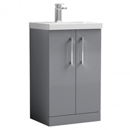 Arno 500mm Freestanding 2 Door Vanity Unit with Mid-Edge Ceramic Basin - Satin Grey