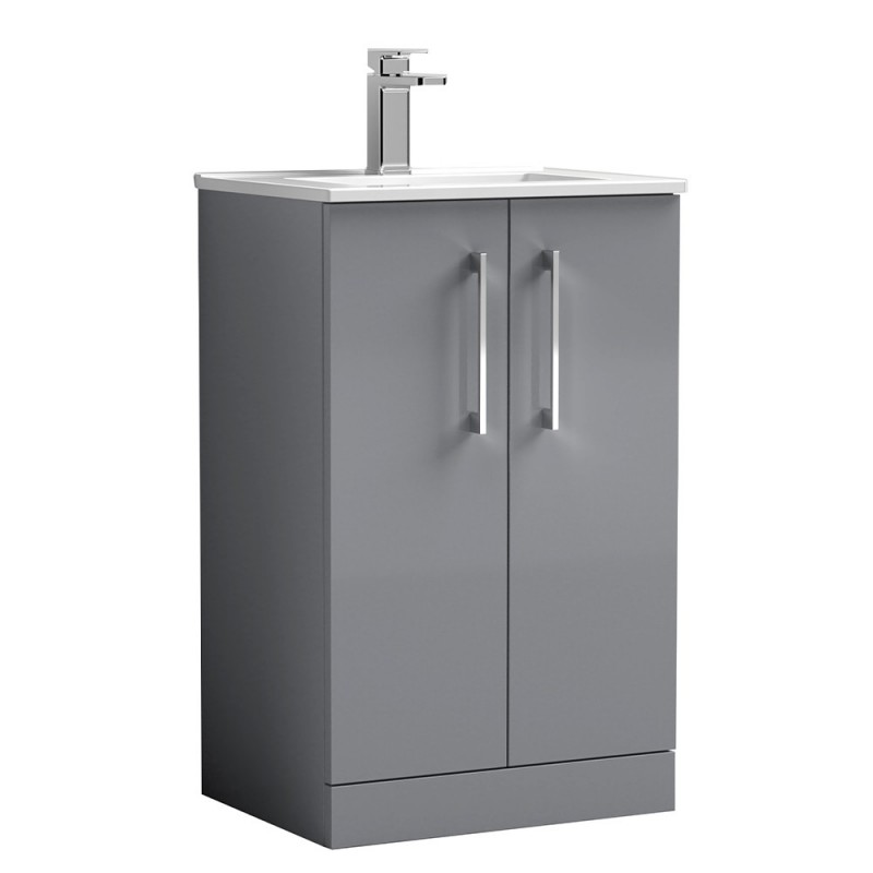 Arno 500mm Freestanding 2 Door Vanity Unit with Minimalist Ceramic Basin - Satin Grey