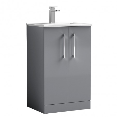 Arno 500mm Freestanding 2 Door Vanity Unit with Minimalist Ceramic Basin - Satin Grey