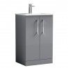 Arno 500mm Freestanding 2 Door Vanity Unit with Minimalist Ceramic Basin - Satin Grey
