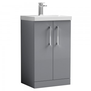 Arno 500mm Freestanding 2 Door Vanity Unit with Thin-Edge Ceramic Basin - Satin Grey