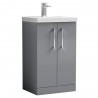Arno 500mm Freestanding 2 Door Vanity Unit with Thin-Edge Ceramic Basin - Satin Grey