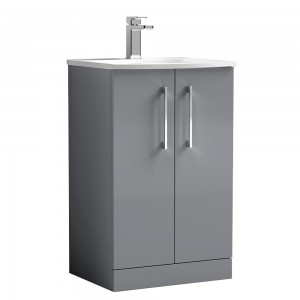 Arno 500mm Freestanding 2 Door Vanity Unit with Curved Ceramic Basin - Satin Grey