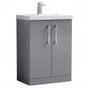 Arno 600mm Freestanding 2 Door Vanity Unit with Mid-Edge Ceramic Basin - Satin Grey