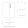 Arno 600mm Freestanding 2 Door Vanity Unit with Mid-Edge Ceramic Basin - Satin Grey - Technical Drawing