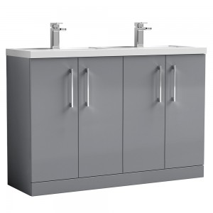Arno 1200mm Freestanding 4 Door Vanity Unit with Double Polymarble Basin - Satin Grey