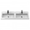 Arno 1200mm Freestanding 4 Door Vanity Unit with Double Polymarble Basin - Satin Grey - Insitu