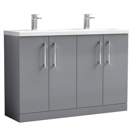 Arno 1200mm Freestanding 4 Door Vanity Unit with Double Ceramic Basin - Satin Grey