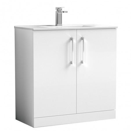 Arno Gloss White 800mm Freestanding 2 Door Vanity Unit with Minimalist Basin