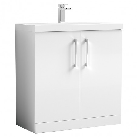 Arno Gloss White 800mm Freestanding 2 Door Vanity Unit with Thin-Edge Basin