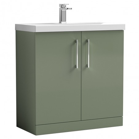 Arno Satin Green 800mm Freestanding 2 Door Vanity Unit with Thin-Edge Basin