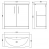 Arno Charcoal Black Woodgrain 800mm Freestanding 2 Door Vanity Unit with Curved Basin - Technical Drawing