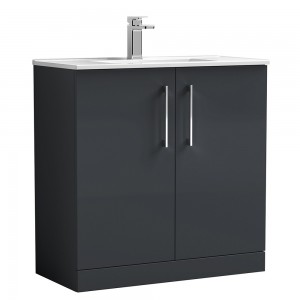 Arno 800mm Freestanding 2 Door Vanity & Minimalist Ceramic Basin - Soft Black