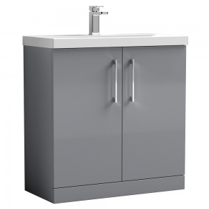 Arno 800mm Freestanding 2 Door Vanity & Mid-Edge Ceramic Basin - Satin Grey