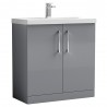 Arno 800mm Freestanding 2 Door Vanity & Mid-Edge Ceramic Basin - Satin Grey