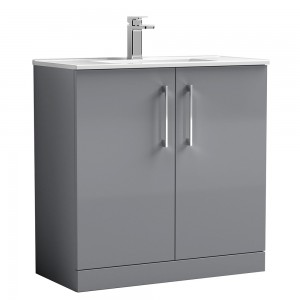 Arno 800mm Freestanding 2 Door Vanity & Minimalist Ceramic Basin - Satin Grey