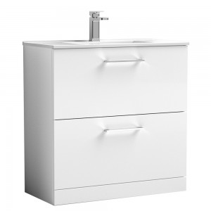 Arno Gloss White 800mm Freestanding 2 Drawer Vanity Unit with Minimalist Basin
