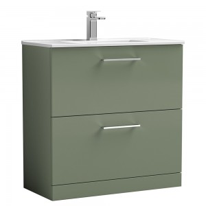 Arno Satin Green 800mm Freestanding 2 Drawer Vanity Unit with Minimalist Basin