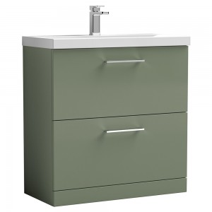 Arno Satin Green 800mm Freestanding 2 Drawer Vanity Unit with Thin-Edge Basin