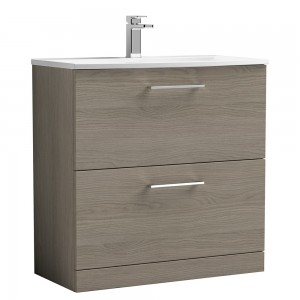 Arno Solace Oak Woodgrain 800mm Freestanding 2 Drawer Vanity Unit with Curved Basin