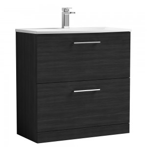 Arno Charcoal Black Woodgrain 800mm Freestanding 2 Drawer Vanity Unit with Curved Basin