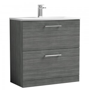 Arno Anthracite Woodgrain 800mm Freestanding 2 Drawer Vanity Unit with Curved Basin