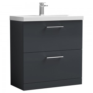Arno 800mm Freestanding 2 Drawer Vanity & Mid-Edge Ceramic Basin - Soft Black