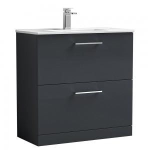 Arno 800mm Freestanding 2 Drawer Vanity & Minimalist Ceramic Basin - Soft Black