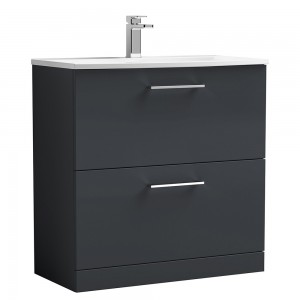 Arno 800mm Freestanding 2 Drawer Vanity & Curved Ceramic Basin - Soft Black
