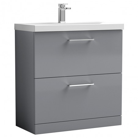 Arno 800mm Freestanding 2 Drawer Vanity & Mid-Edge Ceramic Basin - Satin Grey