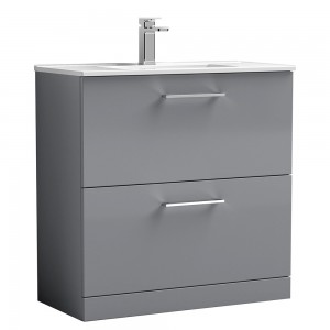 Arno 800mm Freestanding 2 Drawer Vanity & Minimalist Ceramic Basin - Satin Grey
